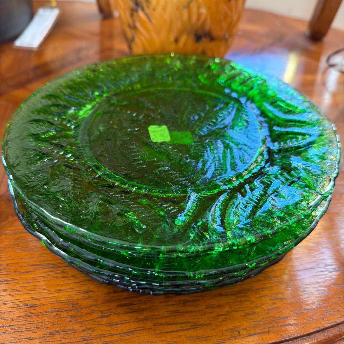 7 Green Glass Plates
