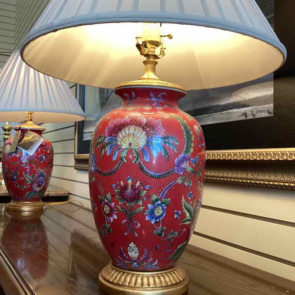 Pair of Red Porcelain Ginger Jar Lamps