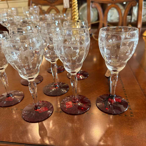8 Etched Floral Apertif Glasses