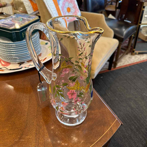 Floral Gold Rimmed Pitcher - Hand Painted