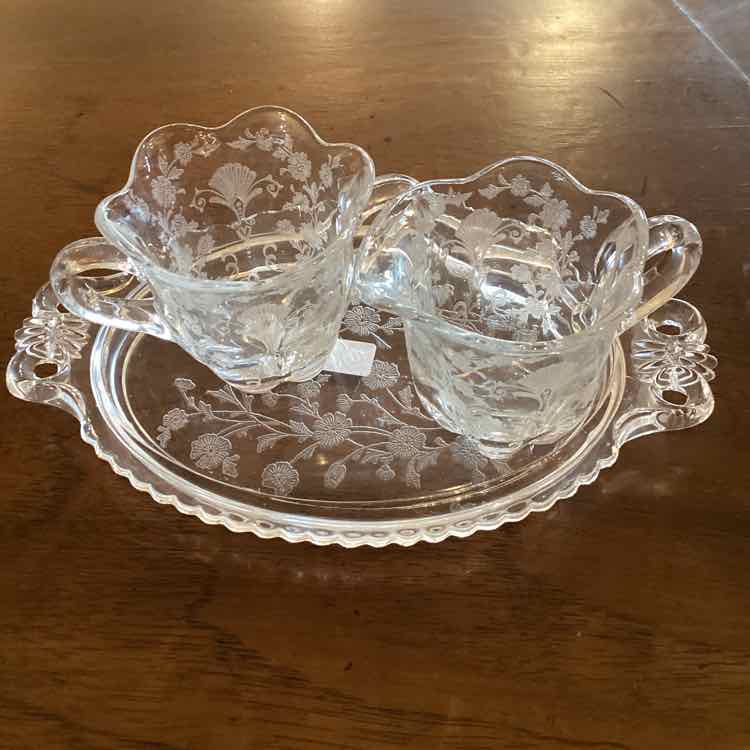Crystal Cream and Sugar w/Plate