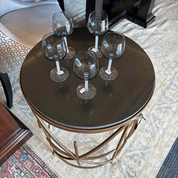 Antique Gold Leaf Wrought Iron And Granite Side Table
