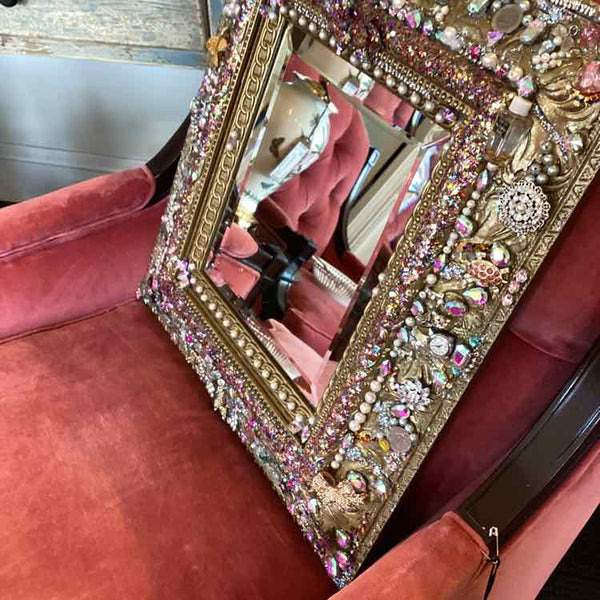 Beviled Mirror w/Vintage Jewelry
