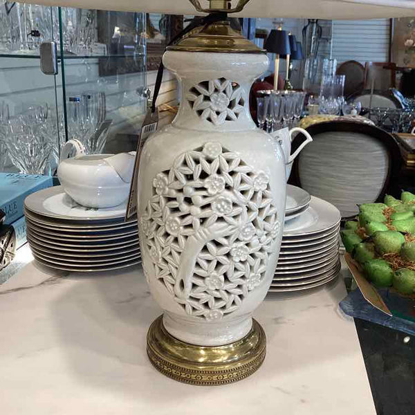 Lace Cut Ceramic Ivory Lamp