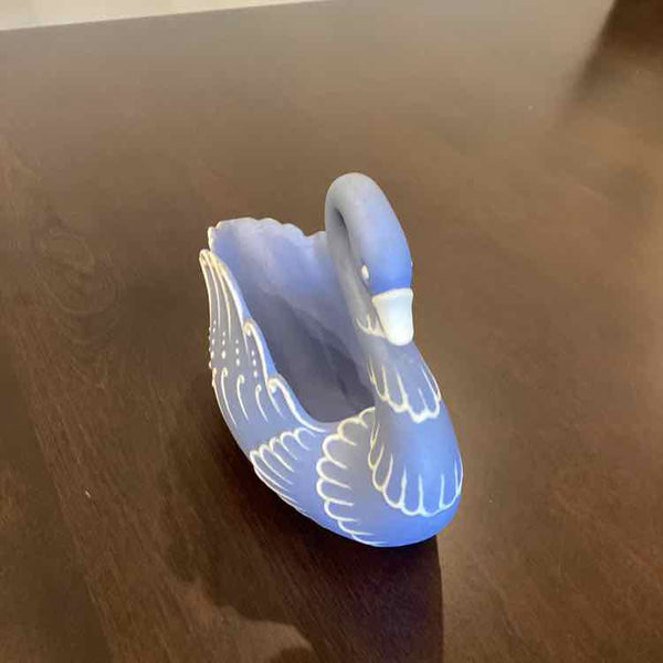 Vintage Blue Bisque Swan Dish