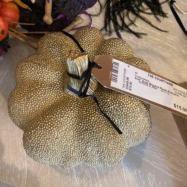 Gold Beaded Resin Pumpkin