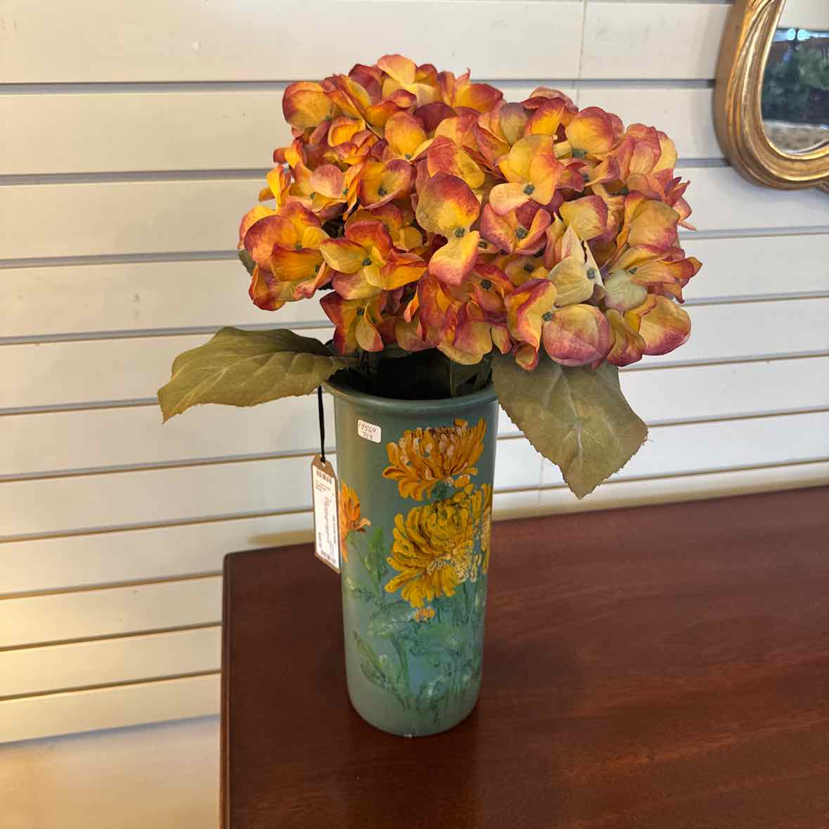 Green Vase With Flowers