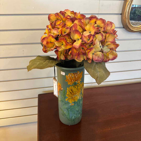 Green Vase With Flowers