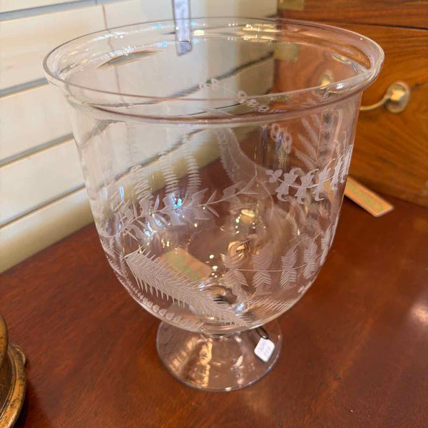 Fern Leaves Etched Glass Hurricane