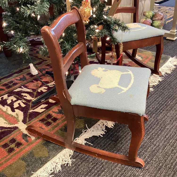 Vintage Needlepoint Childs Rocker