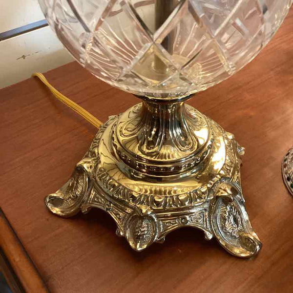 Pair of Cut Glass Lamps with Cream Shades