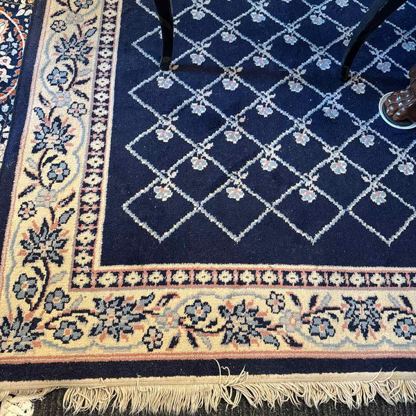 Wool Navy and Beige Trellis Rug