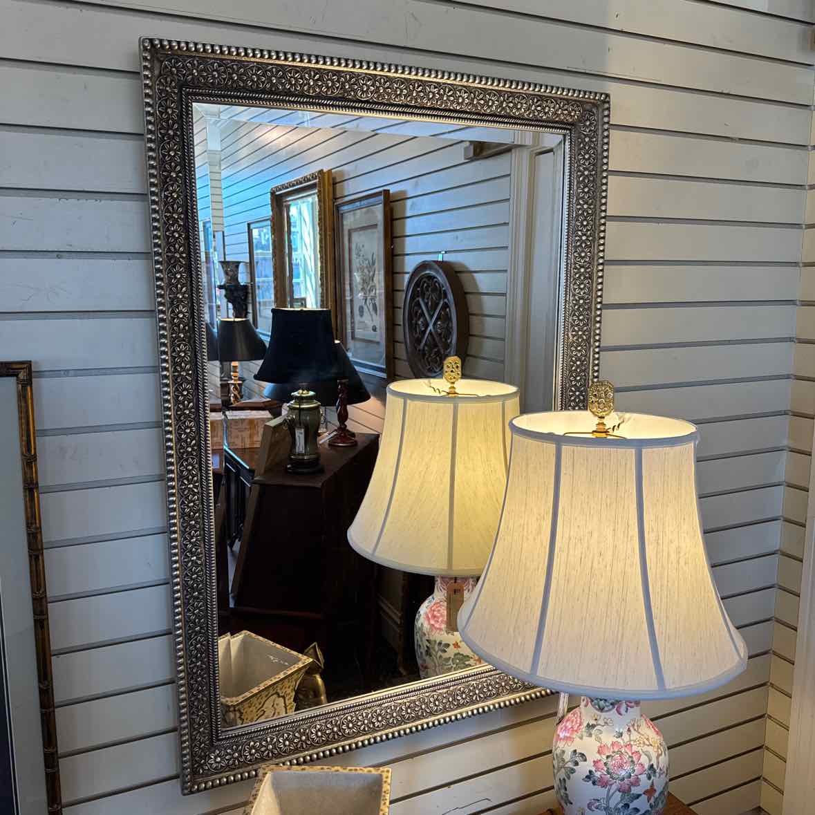 Silver Floral Carved  Mirror