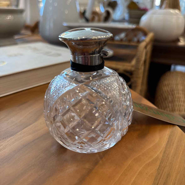 Cut Glass Perfume Bottle with Sterling Top