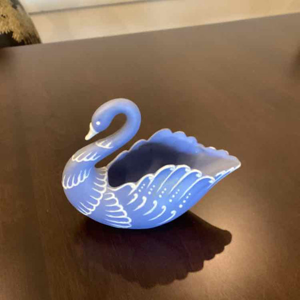 Vintage Blue Bisque Swan Dish