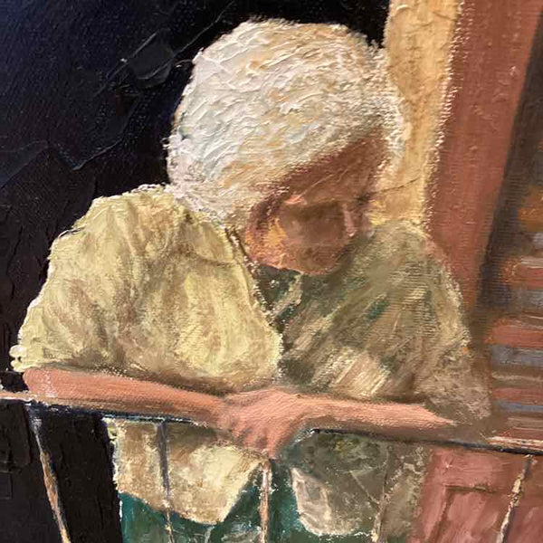 Framed Oil Painting of Two Women on Balcony