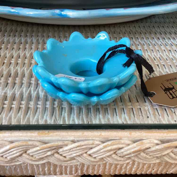 Pair of Aqua Milk Glass Bobeches