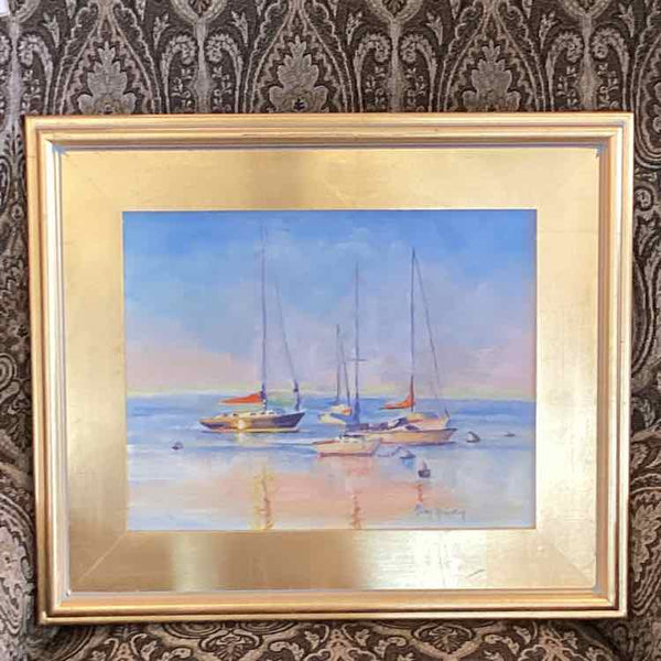 Nina Meixner "5 Sailboats on the Water" Oil Painting