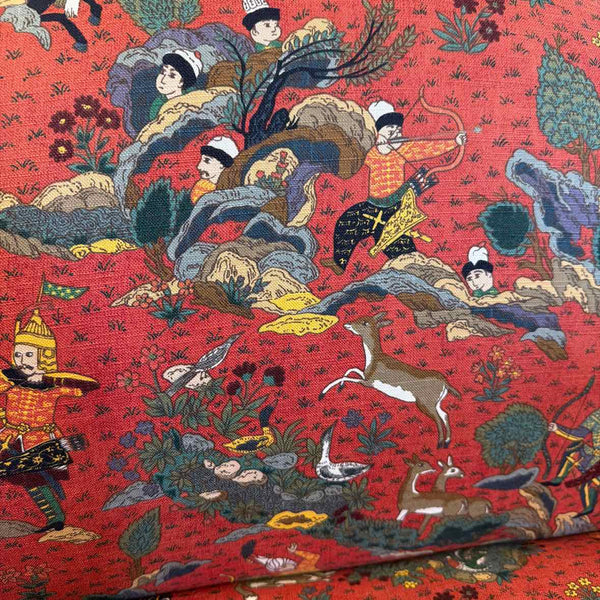 Antique Red & Gold Fabric Settee