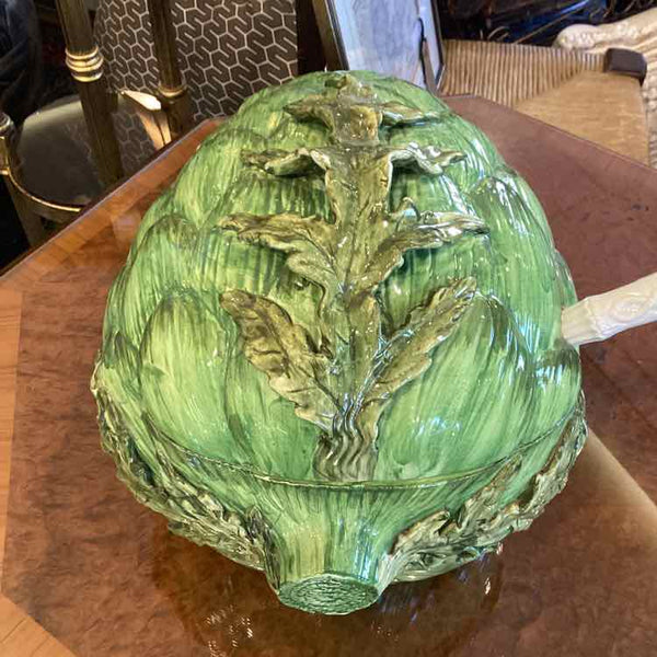 Italian Majolica Artichoke Tureen with Ladle