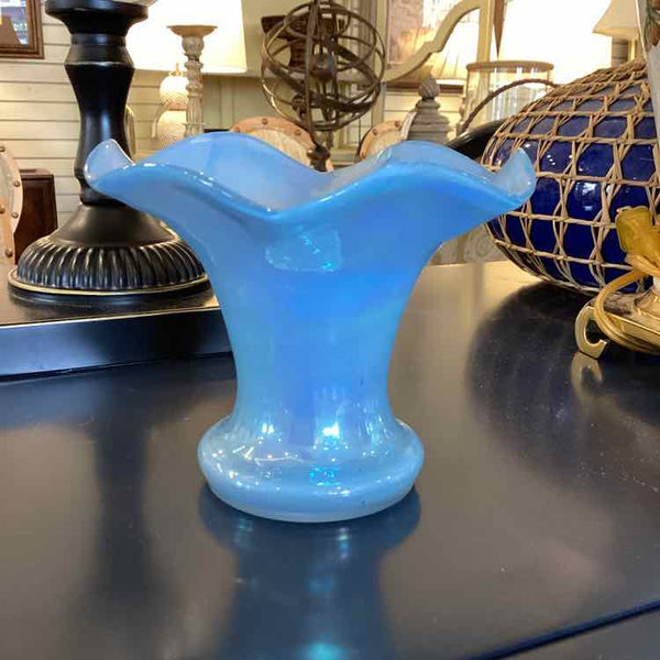 Hand Blown Blue Scalloped Vase