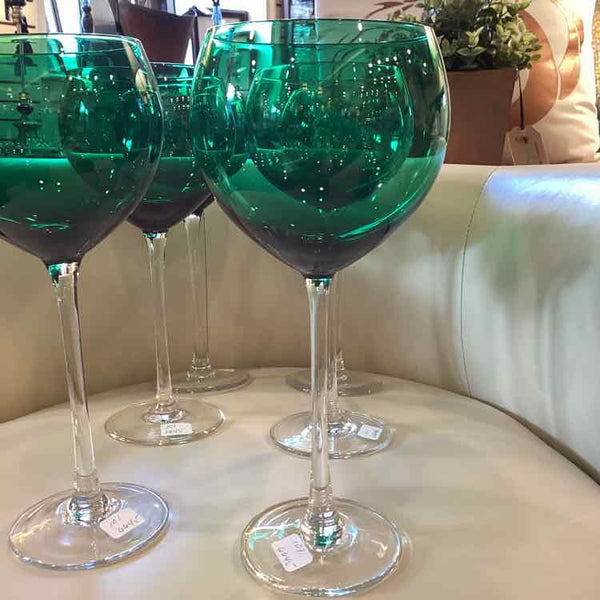 6 Green Lenox Wine Glasses