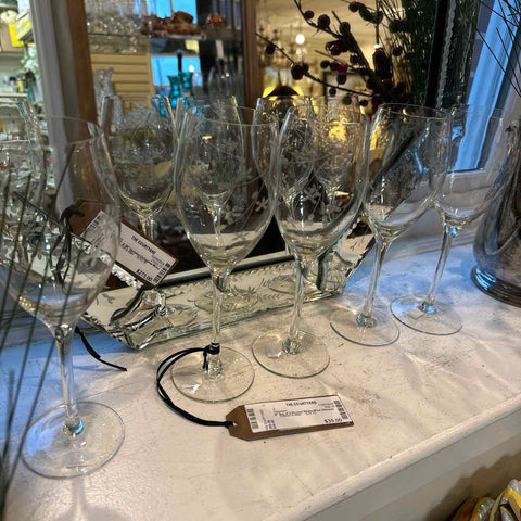 Set of 5 Etched White Wine Glasses