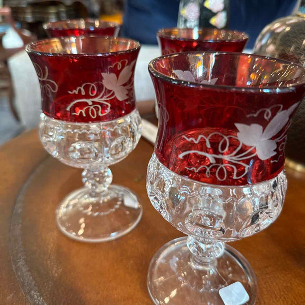 Four Etched Ruby Glasses