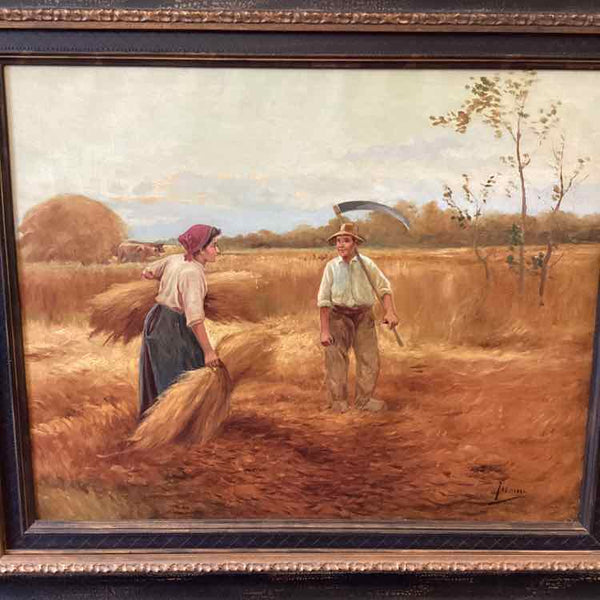 Wheat Harvest Oil Painting with Black & Gold Frame