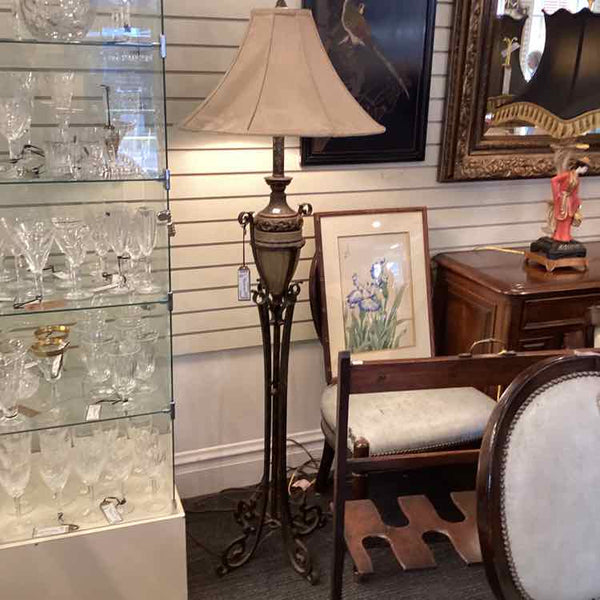 Bronze Floor Lamp with Suede Shade