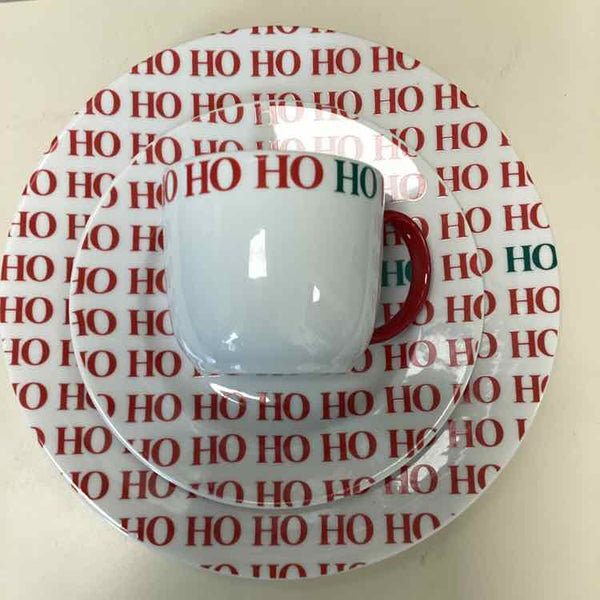 19 pc Ho-Ho-Ho Ceramic - 6 Mugs, 6-Dinner Plates, 6 Salad Plates , Serving Plate