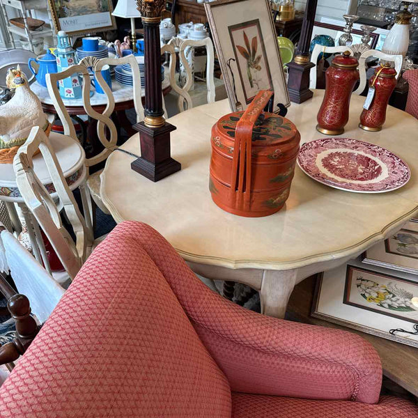 Vintage French Dining Table with 6 Chairs and 2 Leaves