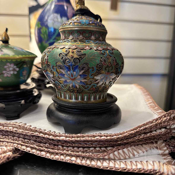 Cloisonne Enamel Lidded Pot w/Stand