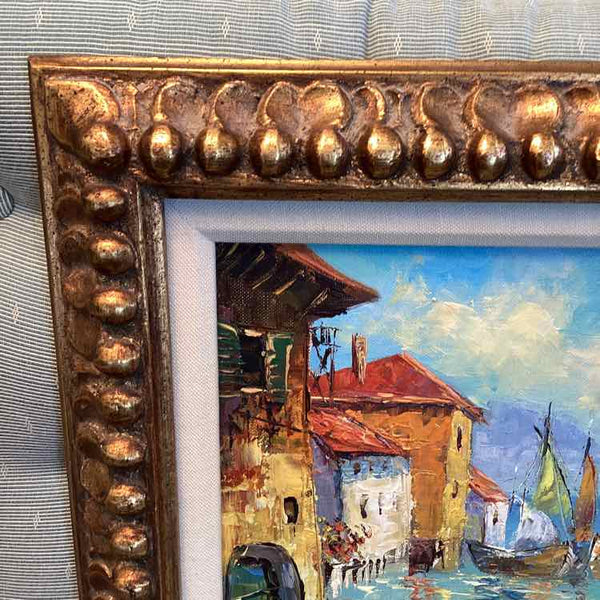 Coastal Scene Oil Painting with Gold Frame