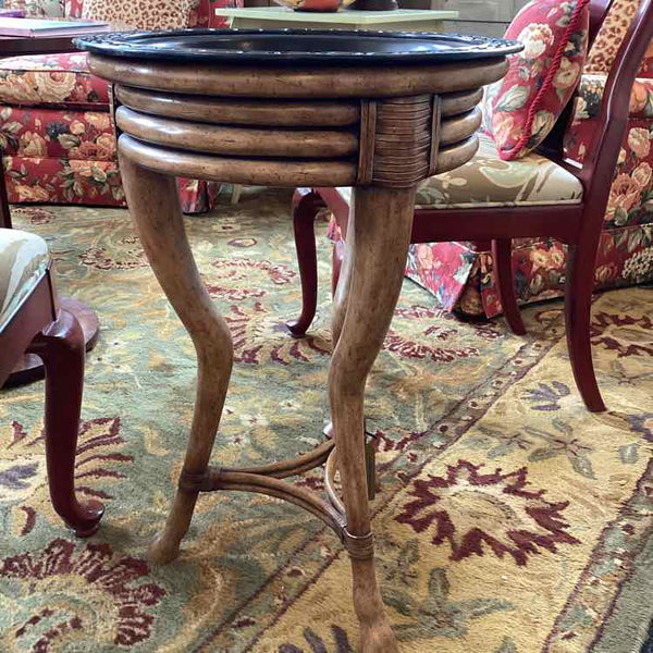 Black Metal And Rattan Tray Table