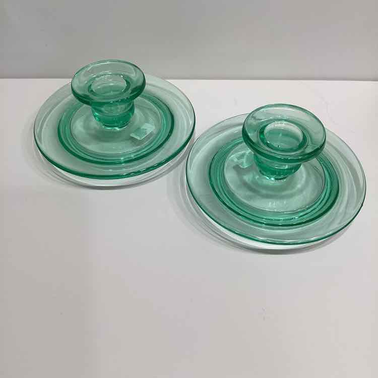 Pair of Green Glass Candlesticks