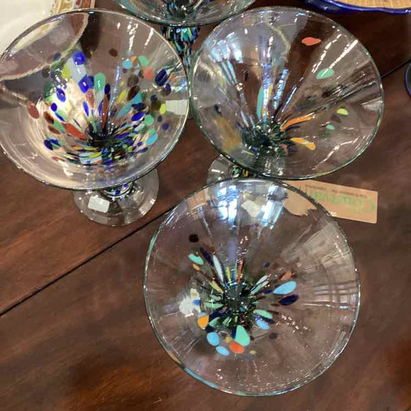 Hand Blown Confetti Pattern Martini Glassws - Set of 4
