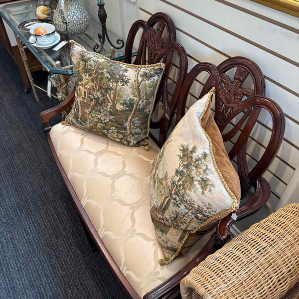 Wood Settee with Beige Fabric
