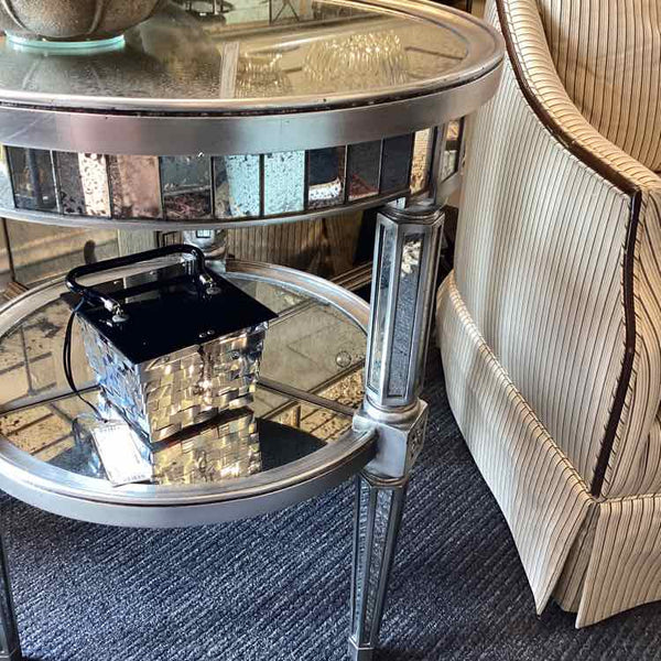 Round Mirrored Two Tiered Table