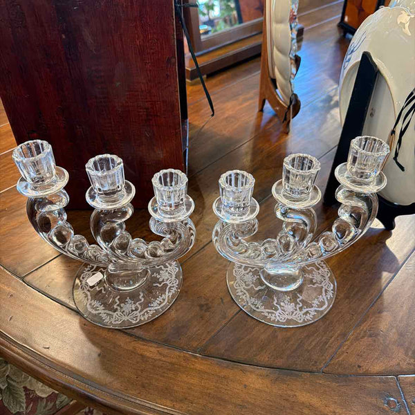 Pr. Triple Glass Candleholders