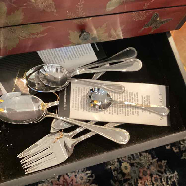 130 pc. Wallace "Continental Bead"  Flatware with Red Hand Painted ChestServing