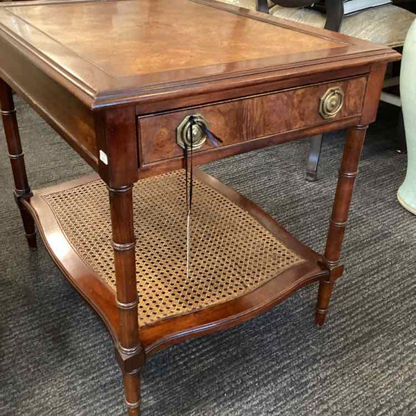 Hekman Burlwood End Table with Cane Shelf