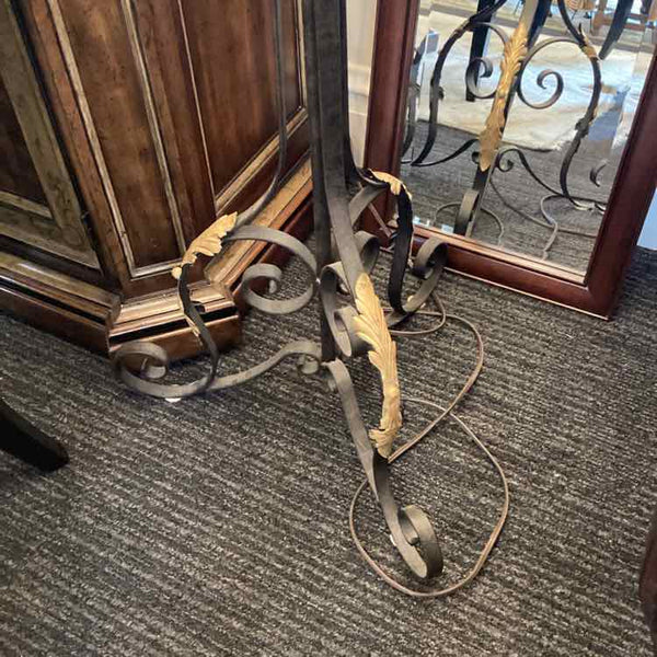 Black & Gold Iron Floor Lamp with Feather Detail
