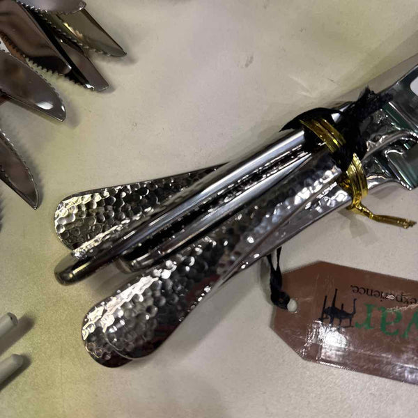 6 Hammered Pattern Steak Knives - Stainless Steel