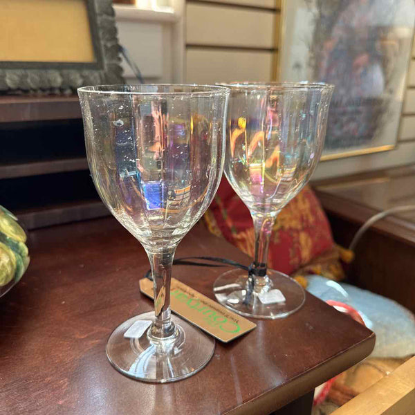 2 Iridescent Vintage Wine Glasses