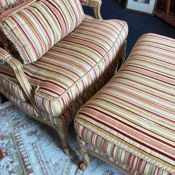 Sherrill Striped Chair & Ottoman with Rope Welt