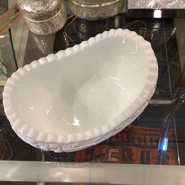 Vintage White Milk Glass Oval Bowl