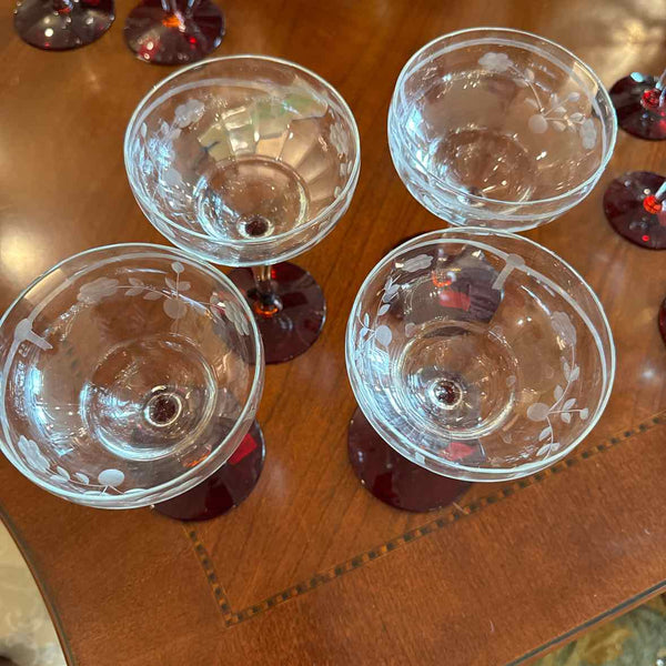 4 Etched Floral Champagne Glasses