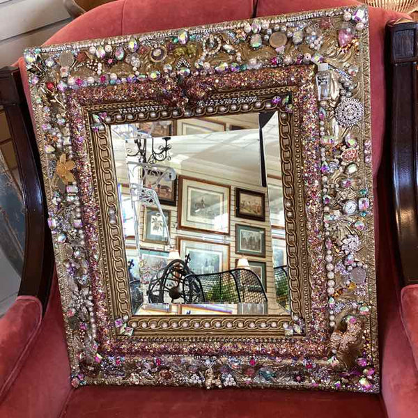 Beviled Mirror w/Vintage Jewelry