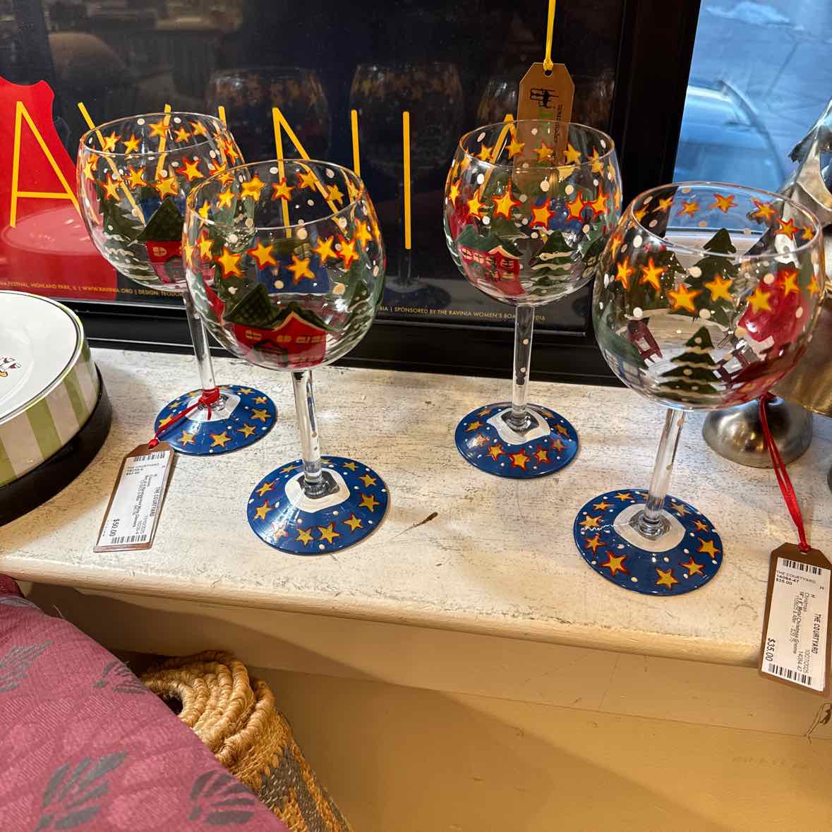 Set of 4 Handpainted Wine Glasses
